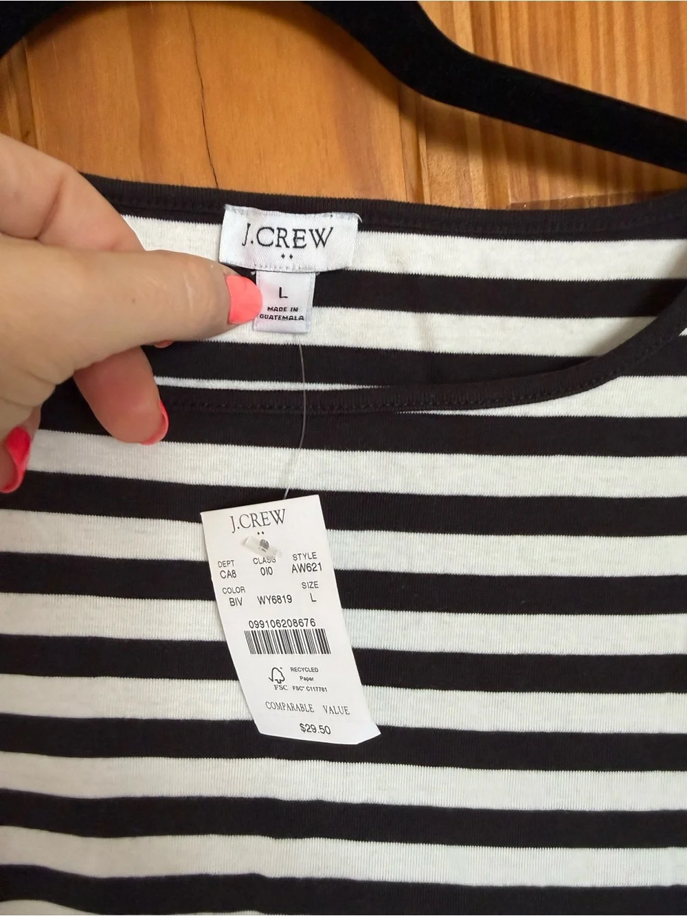 NWT J. Crew Black and White Striped Tank Top, Size Large